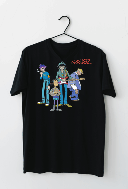 Camiseta Gorillaz diseño exclusivo, ilustración de estilo alternativo, ideal para fans del grupo y moda urbana con personalidad.