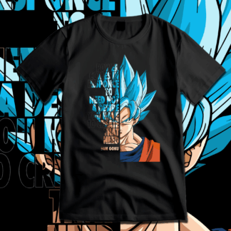 Camiseta Goku con frase inspiradora. Diseño streetwear estilo Dragon Ball para amantes del anime y el mundo racing. Ropa urbana exclusiva en Clothes4All