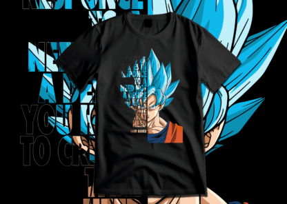 Camiseta Goku con frase inspiradora. Diseño streetwear estilo Dragon Ball para amantes del anime y el mundo racing. Ropa urbana exclusiva en Clothes4All